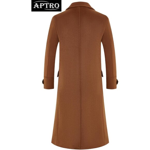 Men's Camel Luxury Full Length Trench Coat Long Wool Overcoat Winter Windbreaker - Picture 2 of 7